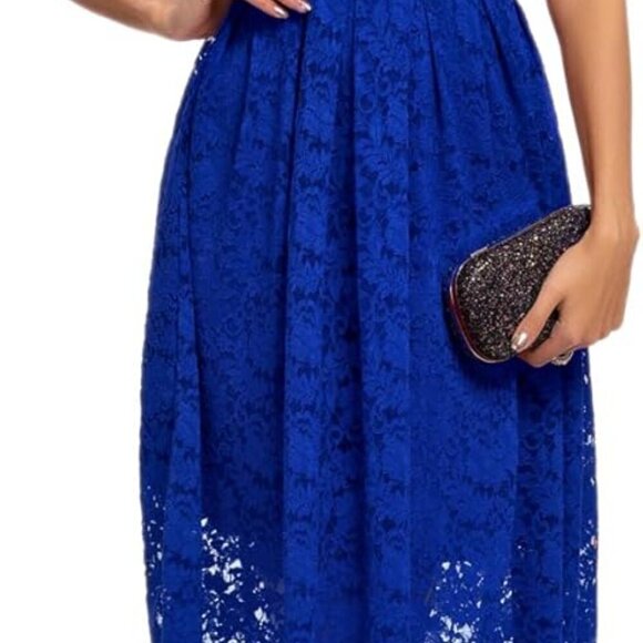 Women's Lace Spaghetti Strap V Neck A Line Dress for Evening Wedding Party - Picture 6 of 6